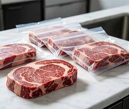 Vacuum-packed meat products prepared for retail distribution