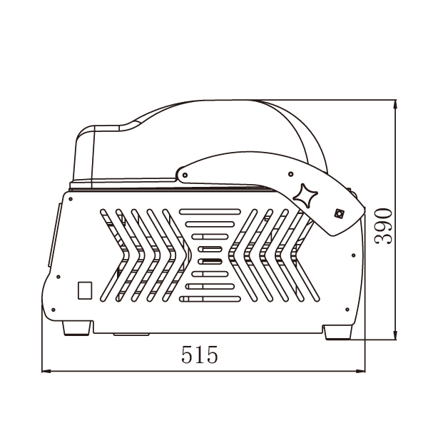 DZ-300T table-top vacuum packing machine — top plan view with chamber footprint dimensions in millimetres