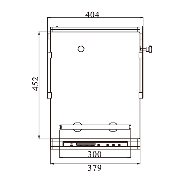 DZ-300T table-top vacuum packing machine — side view showing depth and height dimensions in millimetres
