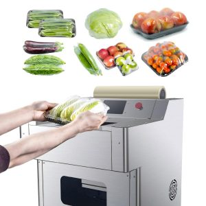 Automatic food wrapping machine with packaged produce