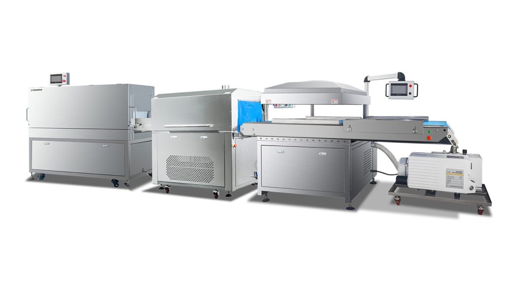 DZQ-800C vacuum packer, hot water shrink unit and air dryer production line
